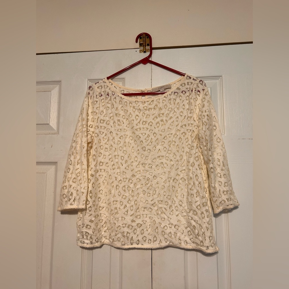 Loft Size Medium Eyelet/Lace Cream Colored Top